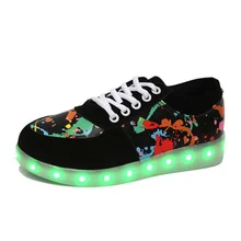 7ipupas Men Unisex Fashion Luminous Led Shoes Graffiti Color LED Lights USB Charging Colorful Shoes Lovers