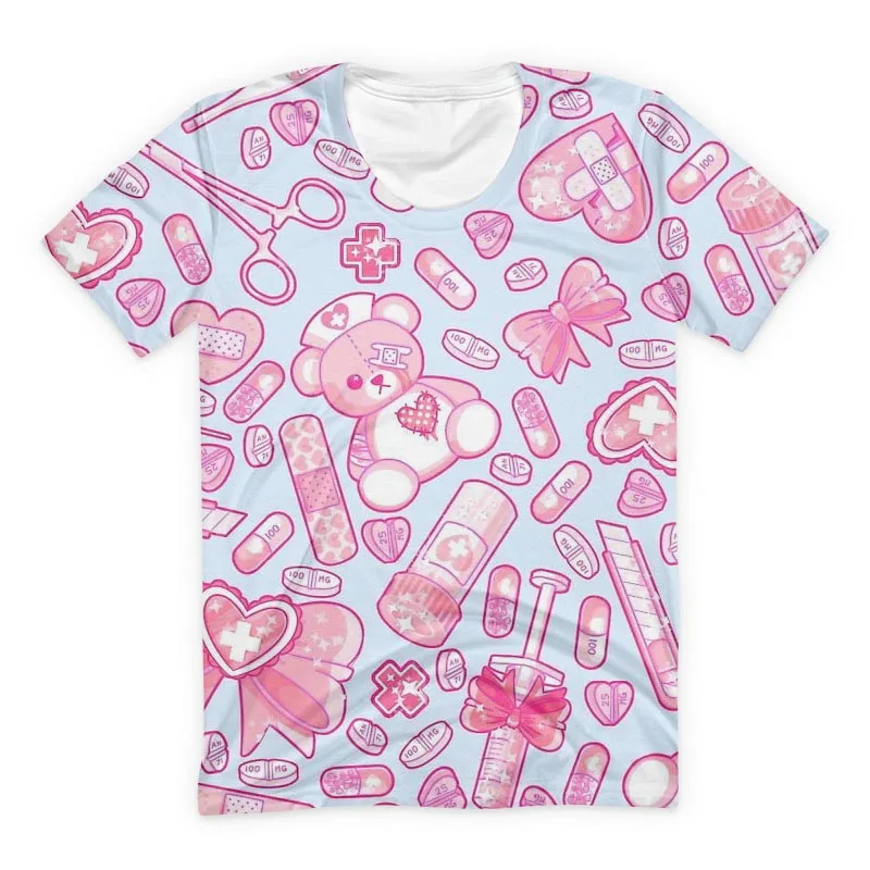 

Sickly Sweet T Shirt Kawaii Pink Bear Print Tee Women Summer Streetwear 2018 Power Up Anime Harajuku Girls Short Sleeve T-shirts