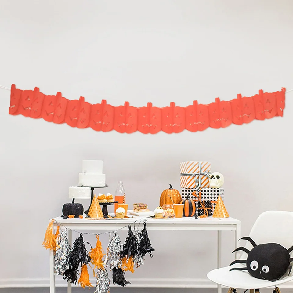 NICROLANDEE украшения для Хеллоуина, тыква, оранжевая Бумажная гирлянда, украшения для дома, вечерние DIY