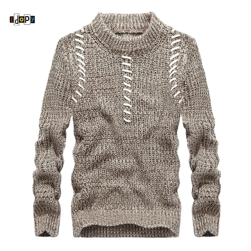 Idopy Men`s O-Neck Sweaters Winter Autumn Fashion Designer Patchwork Knitted Slim Fit Knitting Pullover Coat For Men and Women