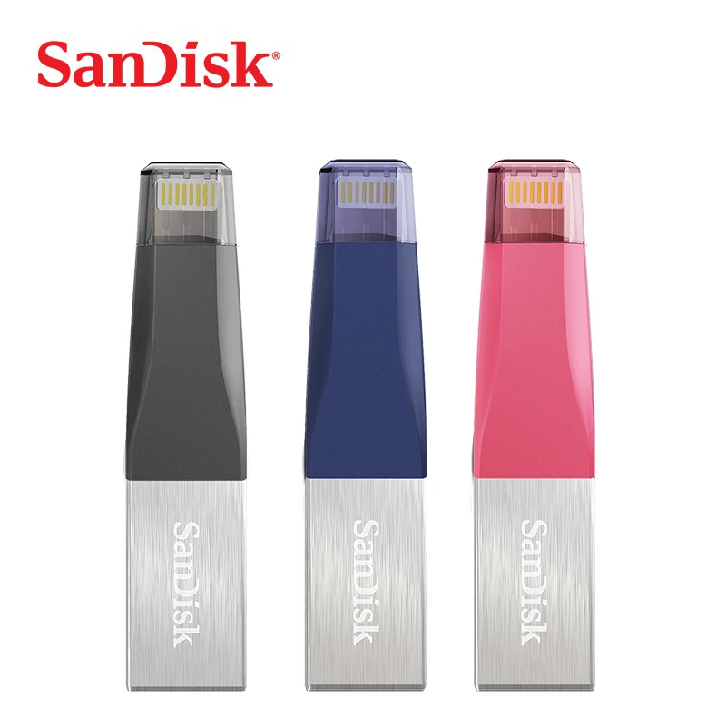 

SanDisk USB Flash Drive iXPand OTG Lightning Connector Pen Drive USB 3.0 Pendrive 32GB 64GB 128GB MFi for iPhone Pink Blue Gray