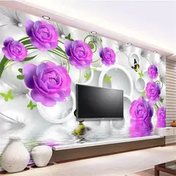 Beibehang заказ обои 3d росписи фиолетовая Роза элегантные модные отражение на воде ТВ задний план стены Гостиная 3D