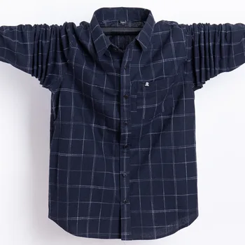 

High Quality Oxford Plus Size 5XL 6XL 7XL Retro Style Plaid Grid Stripe Business Casual Long Sleeve Shirt Chest Widening Navy