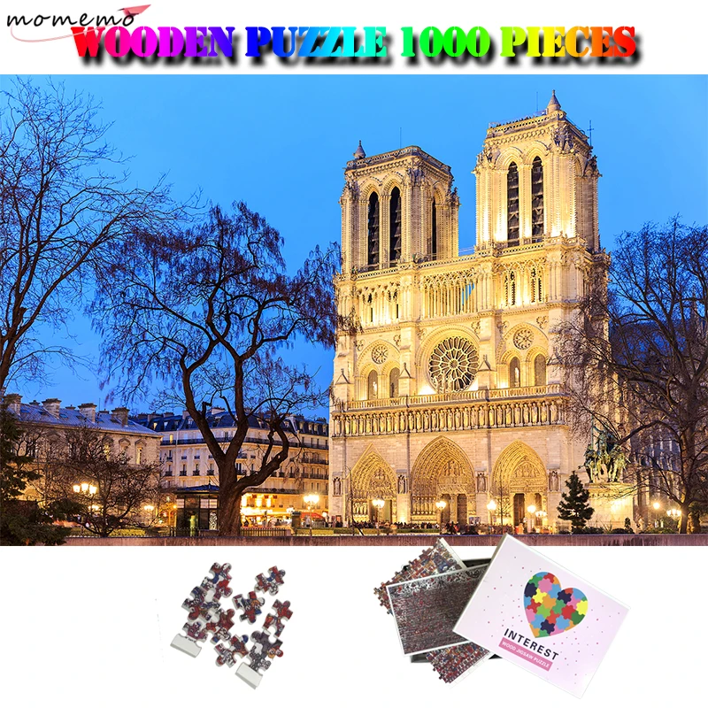

MOMEMO Notre Dame DE Paris Adults Puzzle 1000 Pieces Wooden Landscape Jigsaw Puzzle World Famous Building Puzzles Toy Home Decor