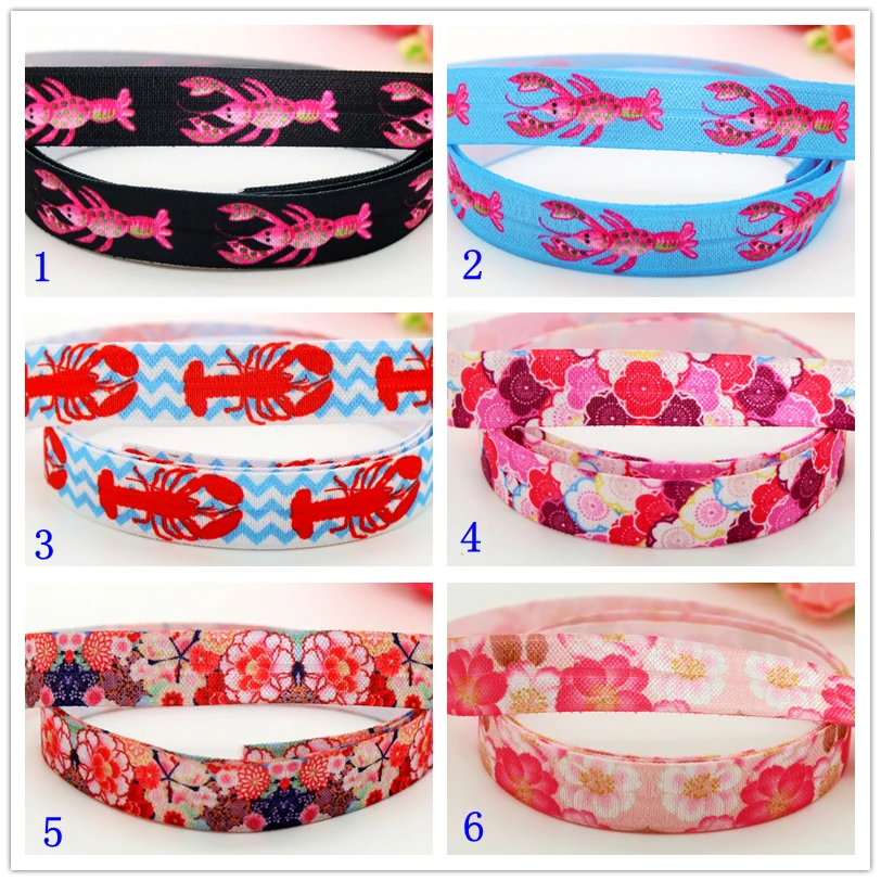 

5/8'' Free shipping Fold Elastic FOE lobster Japan flower printed headband headwear diy decoration wholesale OEM D547