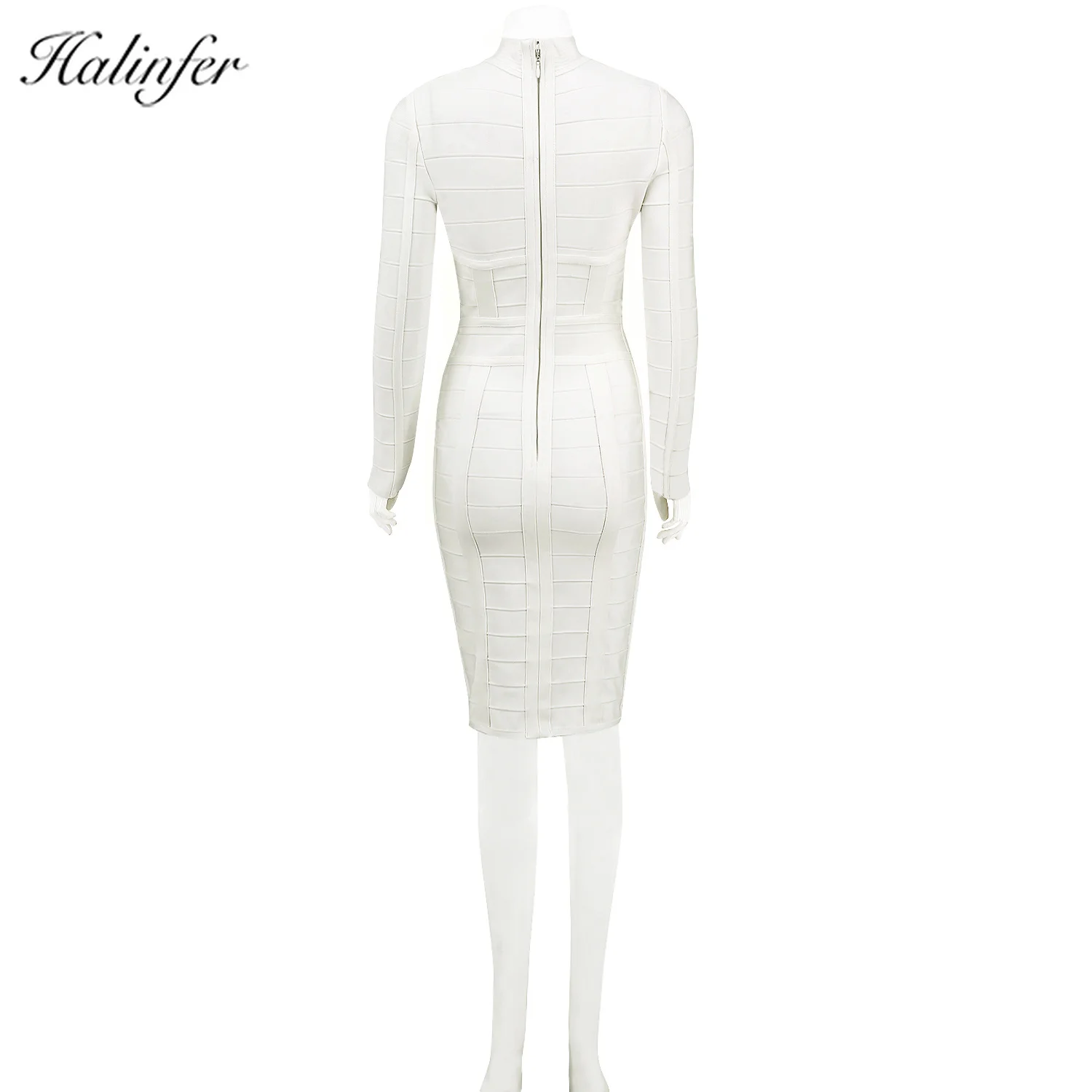 Halinfer Women Long Sleeve Bandage Dress 2019 New Arrivel White Party Bandage Dress Bodycon Sexy Hollow Out Mid-calf O-neckDress Halinfer Women Long Sleeve Bandage Dress 2019 New Arrivel White Party Bandage Dress Bodycon Sexy Hollow Out Mid-calf O-neckDress