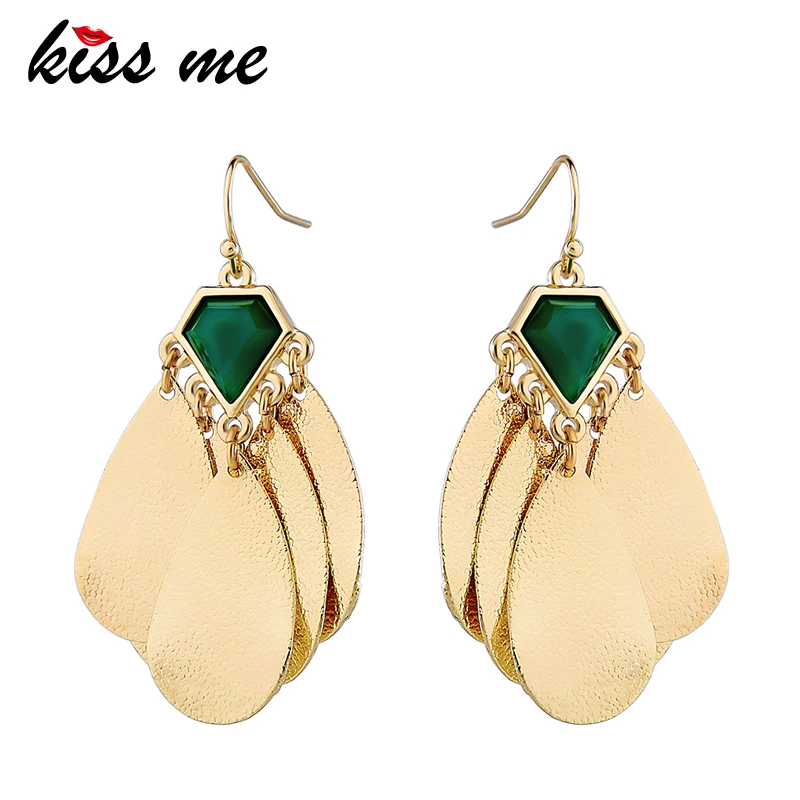 

KISS ME Multi Layers Gold Color Alloy Water Drop Women Earrings Unique Green Resin Statement Earrings Fashion Jewelry