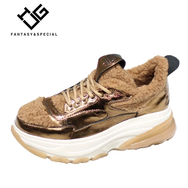 

IGU Women Sneakers Females Winter Genuine Real Leather Casual Warm Fur Shoes High Street Thick Bottom Platform Shoes For Lady