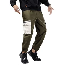 Men Large Pockets Decorative Contrast Color Tooling Beam Foot Casual Pants Youth Retro Trend Joggers Sweatpants Trousers