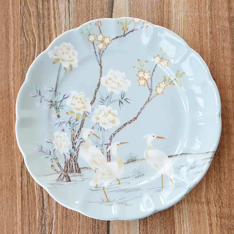

Boutique European Hand Painted Bone China Tableware Dish Afternoon Tea Dessert Breakfast Plate Western Food Steak Plate Tray