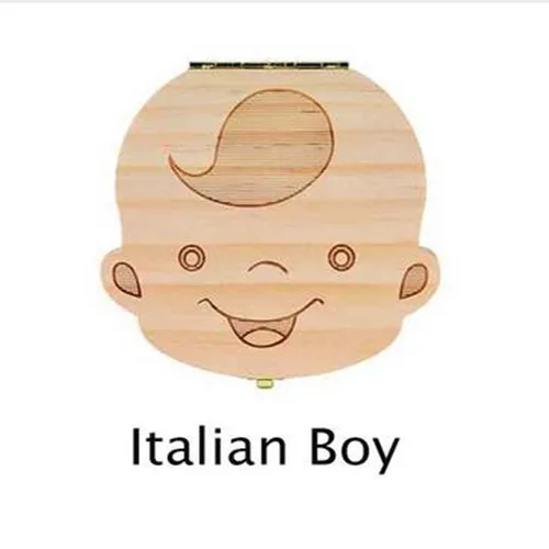 Зубная коробка Португальский/Испанский/английский/французский/русский/Итальянский деревянная коробка для зубов органайзер для хранения молочных зубов - Цвет: Italian boy