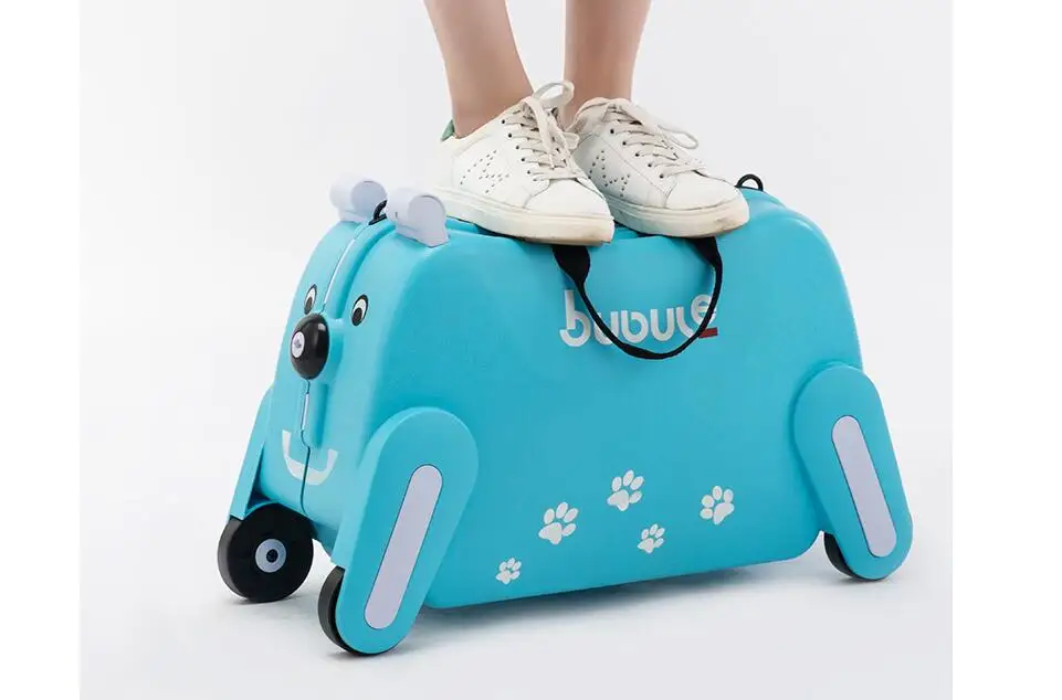 Ездить на чемодан на колесах для детей носить на ребенок прокатки дорожные сумки с колесиками для верховой езды сумка-тележка для багажа может сидеть кататься