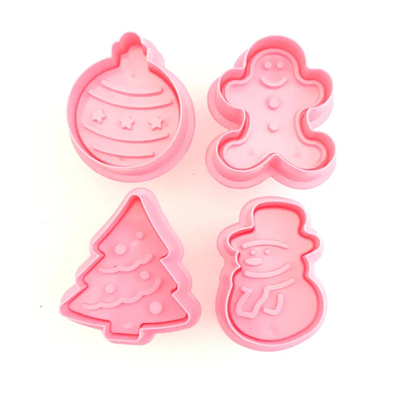 

4 Piece Cookie Spring Stamper Fondant Cake Tool Christmas Snowman Christmas Tree Gingerbread Man Mold