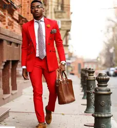 Свадебные мужской костюм красный остроконечный воротник Slim Fit из 2 предметов (куртка + брюки) Индивидуальный заказ для свадьбы жениха