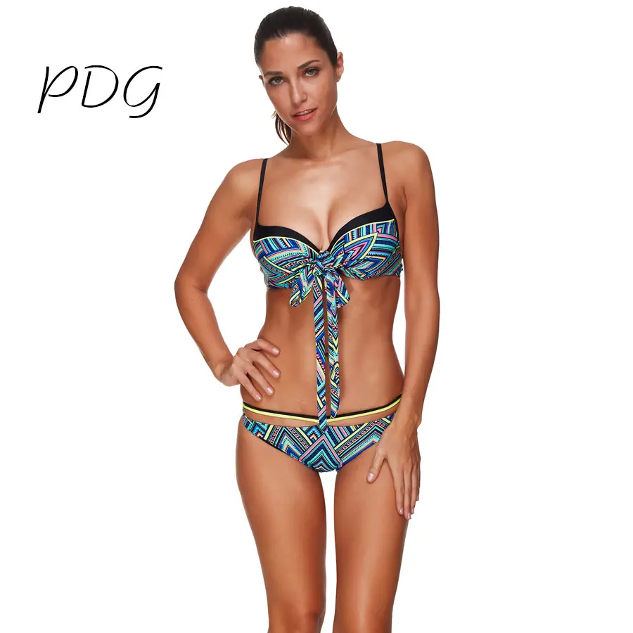 PDG 2017 Female Swimwear Sexy Halter Push Up Thong Bandeau Biquini