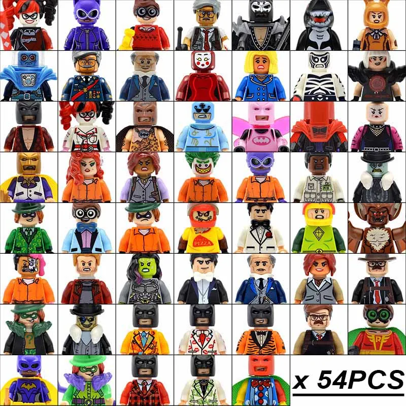 

54pcs/set Super Heroes Villains Batman Harley Quinn Gordon Riddler Robin Building Blocks Bricks Gifts Toys for Children PG124