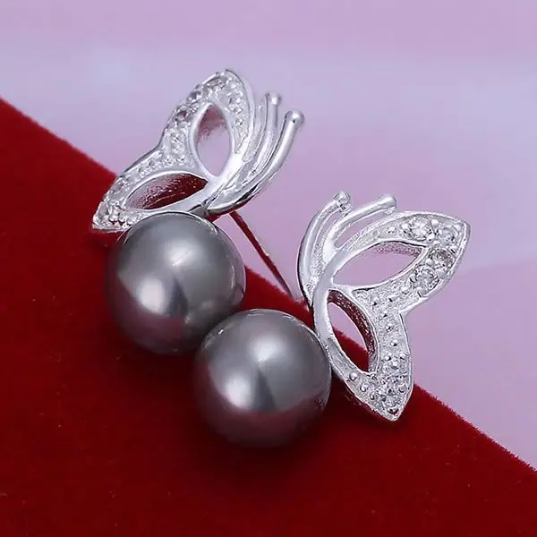 

925 Jewelry Silver Plated Wholesale Free Shipping Earrings for women&men Pearl Butterfly Purple Earrings /abnaisua LQ-E017-3