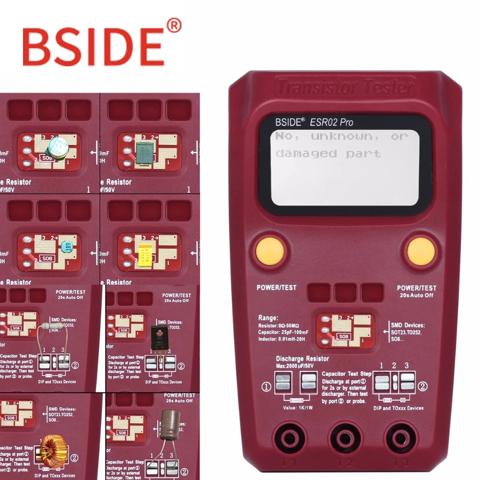 Transistor Tester BSIDE Pro Digital Transistor Tester SMD Chip Components Induction Meter 0~50 Without Battery 25pF~100mF 0.01mH ~ 20H