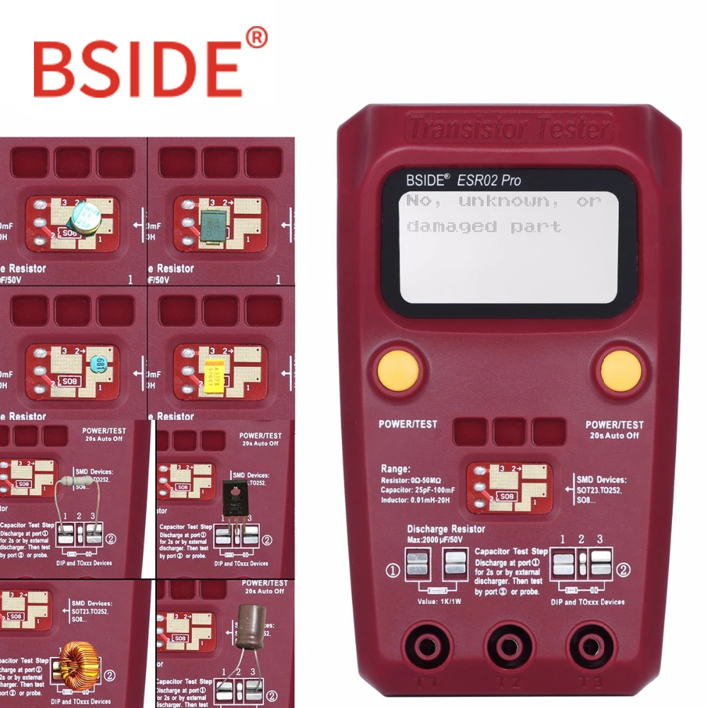 BSIDE ESR02 pro многоцелевой транзисторный тестер диодный Триод емкость резистор ЖК