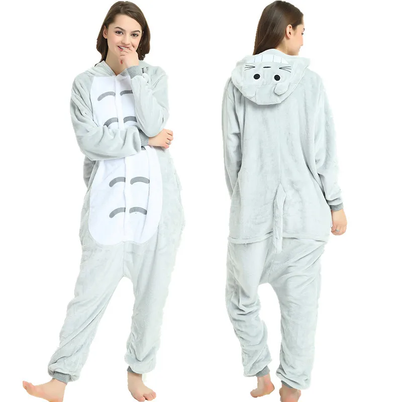 Кигуруми, пижамы для взрослых в виде животных, наборы, Ститч, единорог, Onesie, мультяшное ночное белье, косплей, для женщин и мужчин, зимние фланелевые пижамы с пандой - Цвет: Totoro