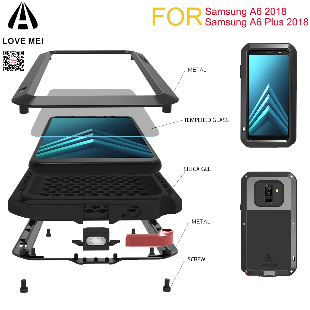

For Samsung Galaxy A6 2018 Case LOVE MEI Shock Dirt Proof Water Resistant Metal Armor Cover Phone Case for Galaxy A6 Plus 2018