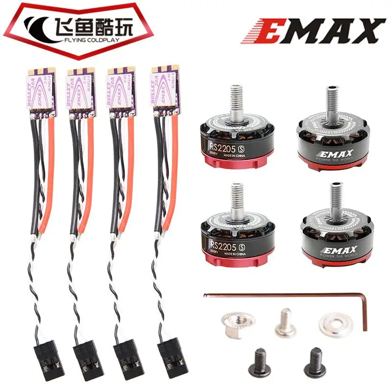 

EMAX RS2205 S Brushless Motor Dshot BLS 30A ESC FPV through motor power suit 4pcs RS2205S CW + 4pcs Dshot BLS 30A ESC