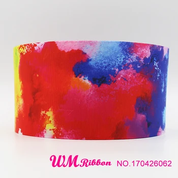 

Q&N ribbon 3inch 75mm 170426062 tie dye printed grosgrain ribbon webbing 50yards/roll for headband free shipping