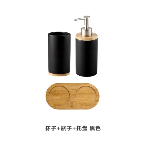 Керамические бамбуковые стаканы для ванной комнаты зубная щетка чашка Ванная комната контейнер для эмульсии кухонная посуда контейнер для жидкости для мытья посуды - Цвет: 3pcs
