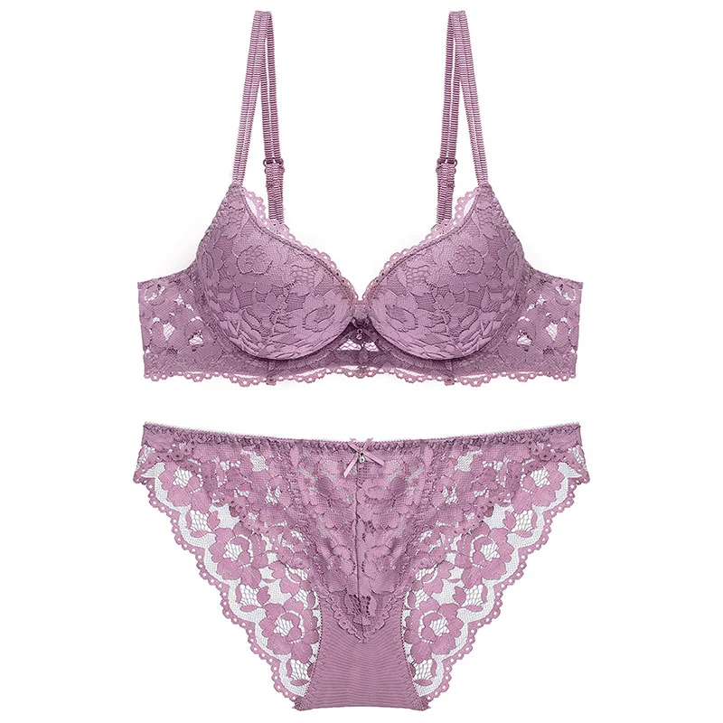 Perfering Push Up Bra Set Super Gather Fashion Black Sexy Bras Lace Brassiere bragas Cotton Thick DeepV Women Lingerie Underwear