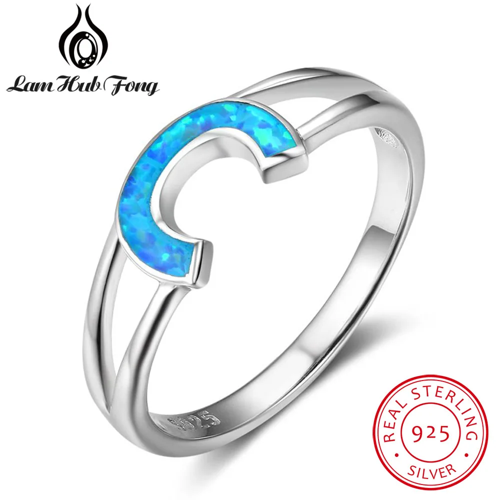 

Brand New Letter C Design 925 Sterling Silver Blue Opal Rings for Women Female Finger Ring Size 6 7 8 Fine Jewelry(Lam Hub Fong)