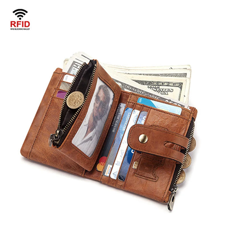 

Aequee Men Wallets RFID Genuine Leather Men Crazy Horse Wallet Coin Purse Short Male Money Bag Quality Designer Mini Walet Small