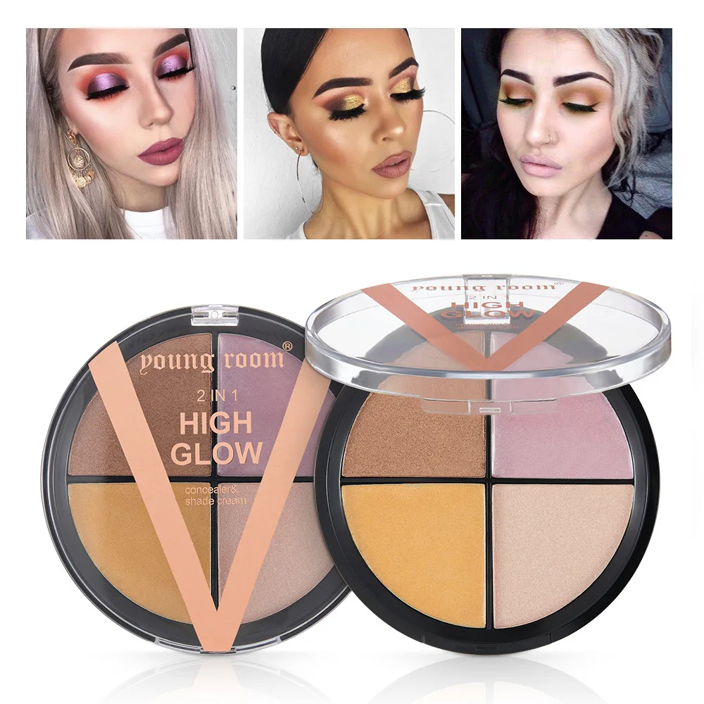 

4 Colors Face Makeup Brighten Powder Bronzers Highlighters Palette Foundation Long Lasting Eye Profile Highlight TSLM2