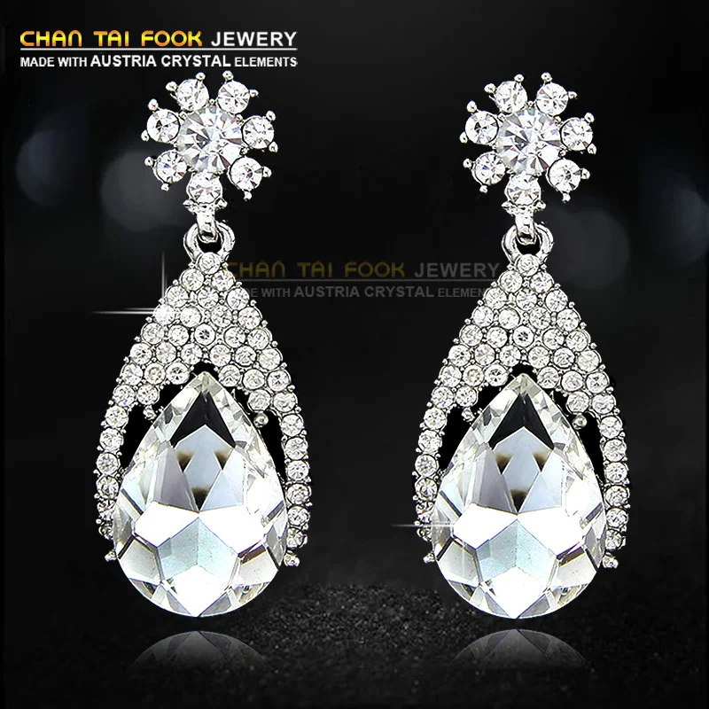 

IREACESS New Hollow Crystal Water Drop Silver Plated Austrian Crystal Drop Earrings For Women Fashion Jewelry