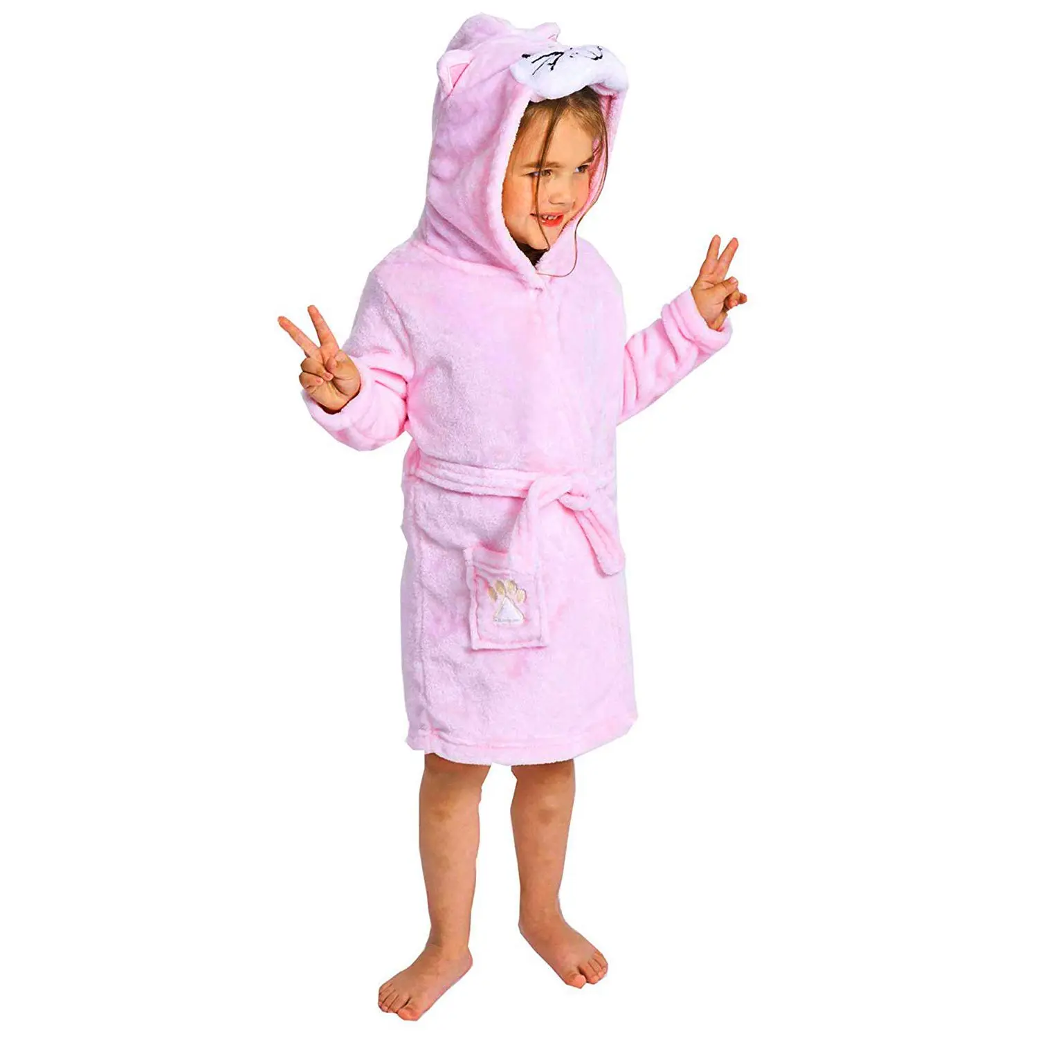 Little Girl's Flannel Bathrobe ,Pink Cat,100 3Tin Robes from Mother & Kids on