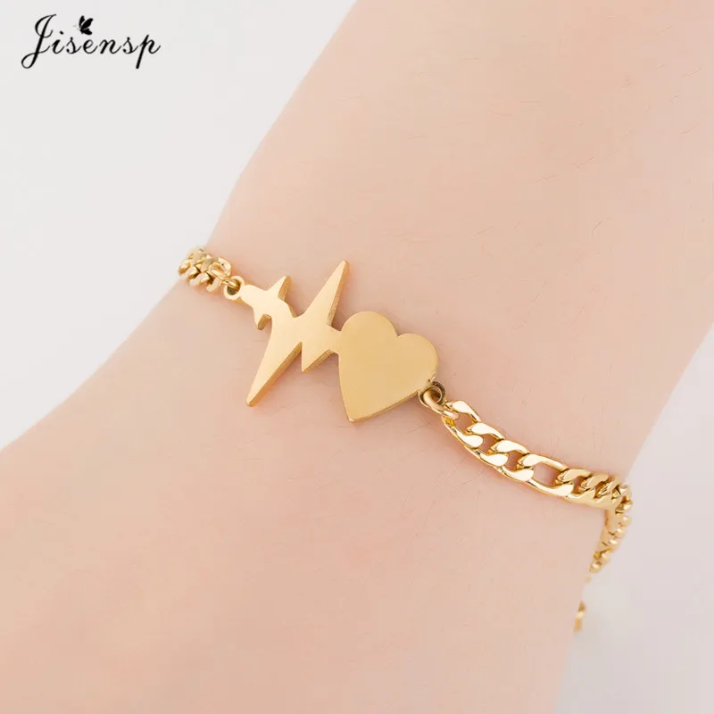 

Jisensp New ECG Lightning Bracelet Personality Couples Heartbeat Bracelets Bangles Wedding Female Heart Bracelets for Women Gift