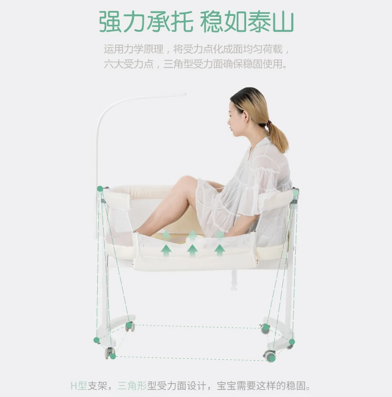 Comfortable Baby Bed Stitching Cradle BB Sleeping Crib Portable Baby Bed Simple Bionic with Mosquito and Wheels