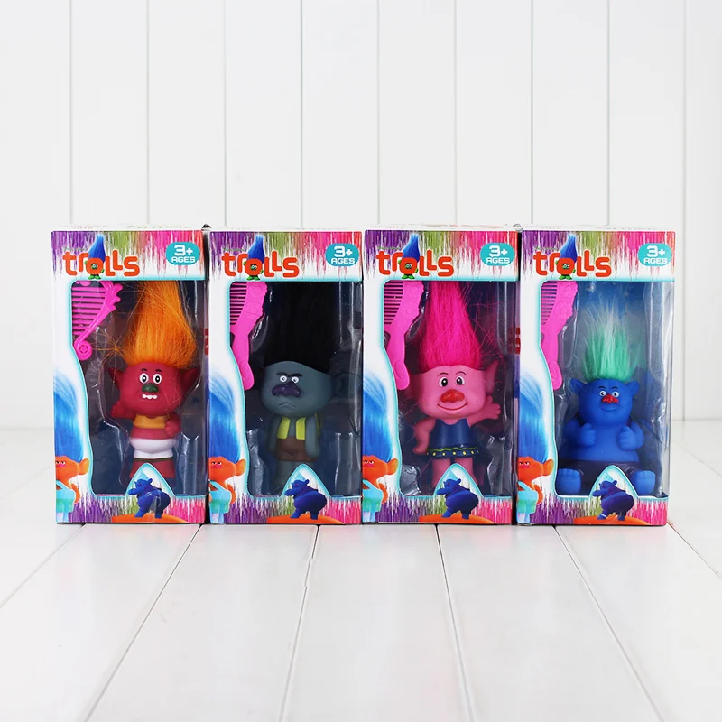 

4Style Trolls Poppy DJ Suki Branch Biggie shrek PVC figure toy Gift for Christmas with Comb