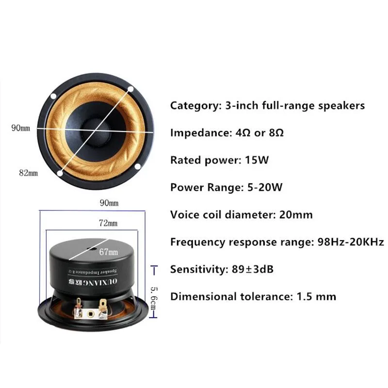 OUX Audio Labs 3 дюймов HiFi полный диапазон частот колонки 4, 8 Ом круговой/квадратный arc ВЧ-драйвер блок Средний бас комплект DIY - Цвет: Circular 8 ohm