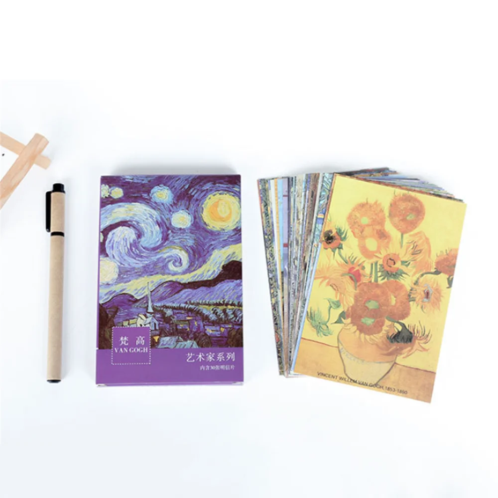 30pcs Cute Oil Painting Greeting Cards Mini Postcard Birthday Letter Paper Set Kawaii Stationary Envelope Gift Message Note Card|Бумага для