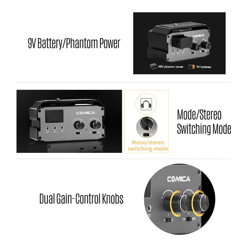 CoMica CVM-AX3 XLR 6,35 мм/3,5 мм микрофоны аудио адаптер смесителя предусилитель для Canon/Nikon/sony DSLR камера микрофон Аксессуары