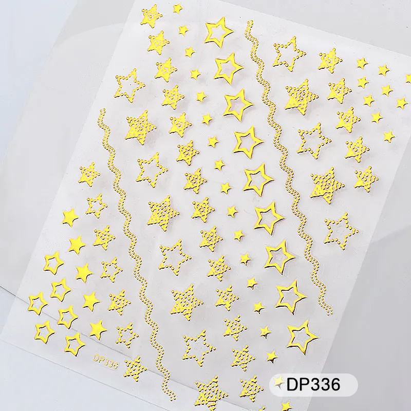 Металлическая Наклейка для дизайна ногтей, Смешанная Луна/звезда/Стрела/треугольник, геометрические узоры, 3d золотые полые наклейки для украшения - Цвет: DP336