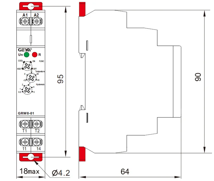GEYA GRW8-01 din-рейку реле контроля температуры AC DC 24 V-240 V Широкий диапазон напряжения с водонепроницаемым датчиком