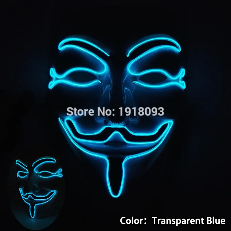 Новинка 2017 года V вендетта маска EL Провода светодиодный неон маска Оригинальные светильники для вечерние Хэллоуин и Рождество + dc-3v