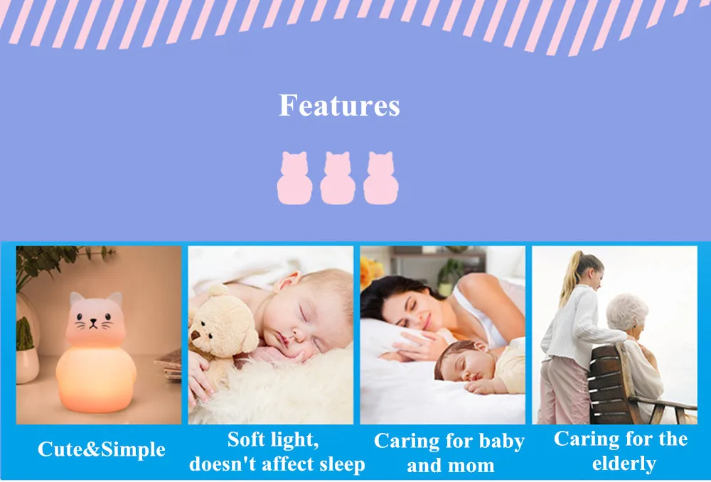 SuperNight Cute Cartoon Cat Mice LED Night Light Touch Sensor Colorful Silicone Bedside Table Lamp for Children Kids Baby Gift (16)