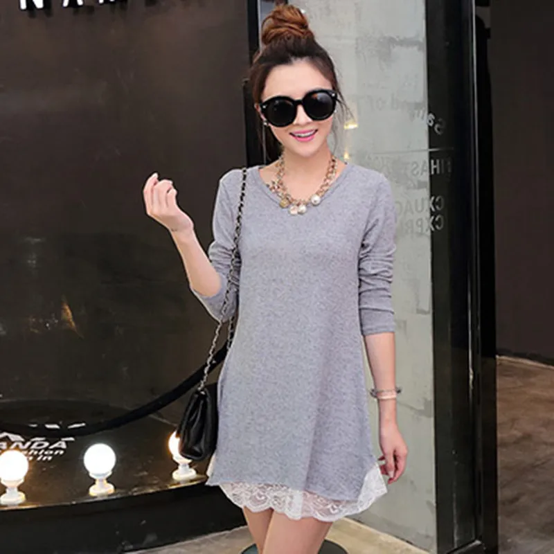 2018 cheap women wool lace O-neck mini full sleeve dress for women clothing