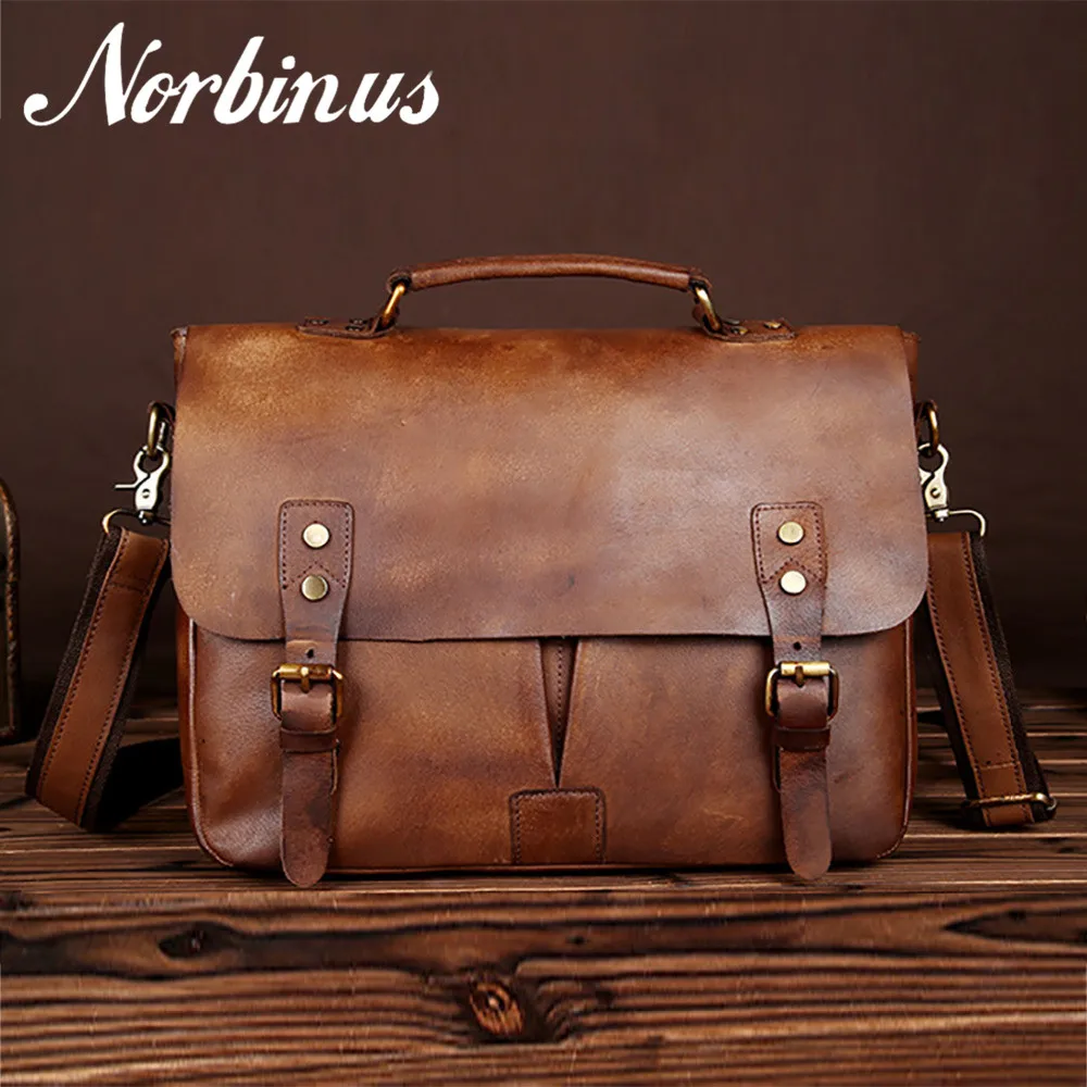 Мужской портфель из воловьей кожи Norbinus деловая сумка-мессенджер натуральной