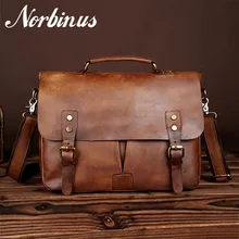 Norbinus de piel de vaca de cuero maletín de cuero genuino para hombre bolsos de mano bolsos de bandolera hombres de alta calidad bolso bandolera de trabajo portátil