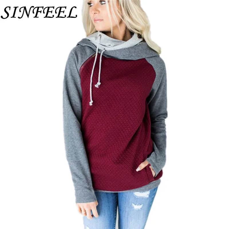 SINFEEL Oversize Hoodies Sweatshirts Women Pullover Hoodie Female Patchwork Hooded Sweatshirt Autumn Coat Warm Hoody Plus Size sweatshirts highland cattle rose sweatshirt in multicolor size s