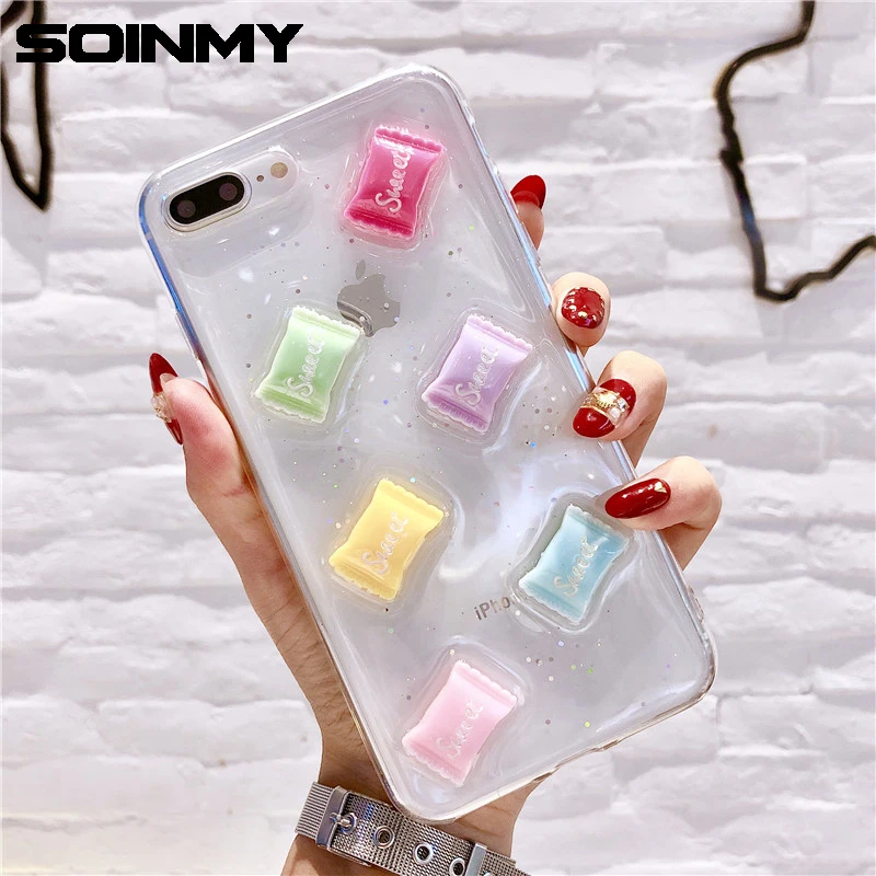 

Soinmy 3D Cute Case for iPhone 7 Case Transparent Candy Sweet TPU Cover Fundas for iPhone x Case 6 6s plus 8 8Plus Capa Carcasa