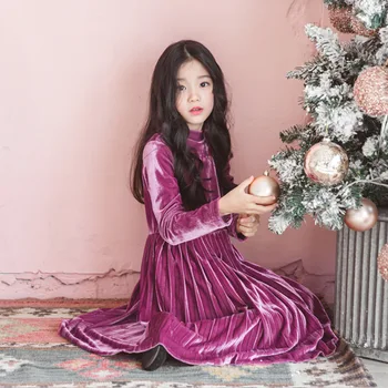 

2019 New Children Autumn Dress Winter Silk Velvet Baby Princess Dress Girl Dress Kids Pleated Dress Turtleneck Toddler,#3345